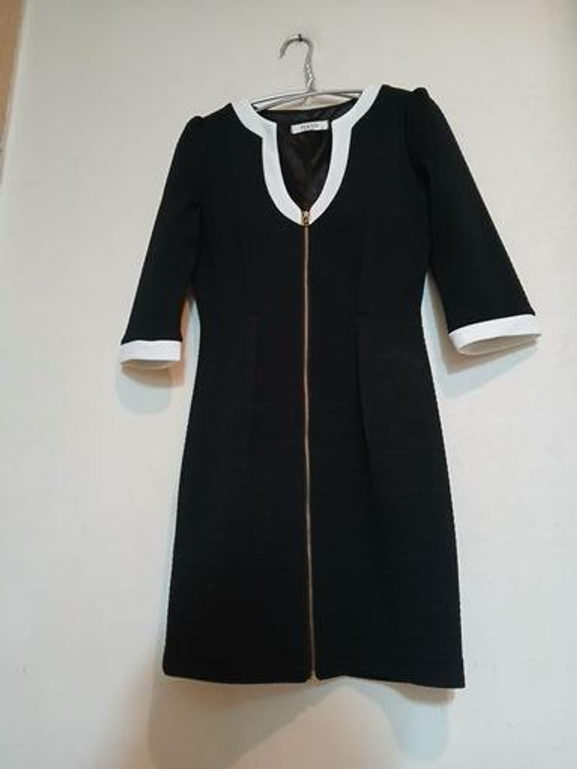 나롱쥐 배색 카라 지퍼 원피스 섹시 정장 홀복 캡 드레스 하객룩 데이트룩 상품이미지1