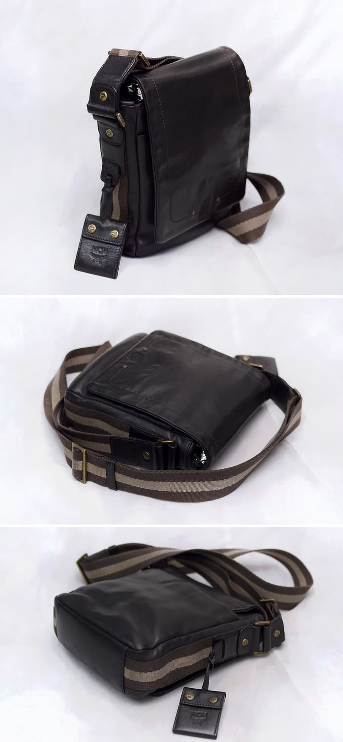MCM 삼선 라이닝 풀그레인 카프스킨 레더 미니 메신저백 상품이미지3