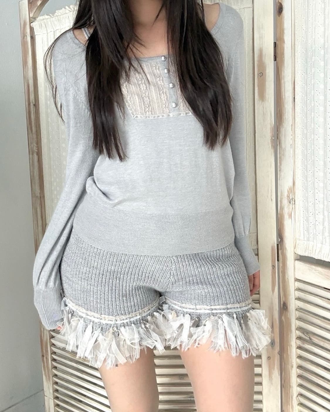 Light gray point knit top 상품이미지1