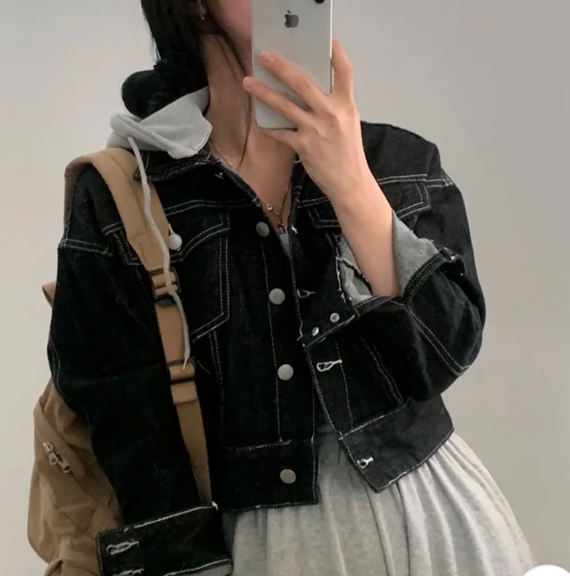 크롭 후드 청자켓 블랙 FREE 상품이미지3