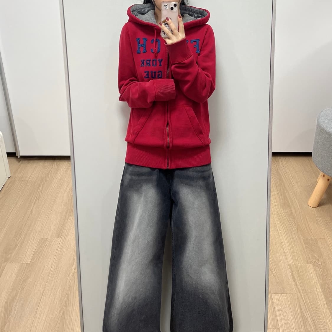 아베크롬비 자수로고 레드 후드집업 상품이미지1