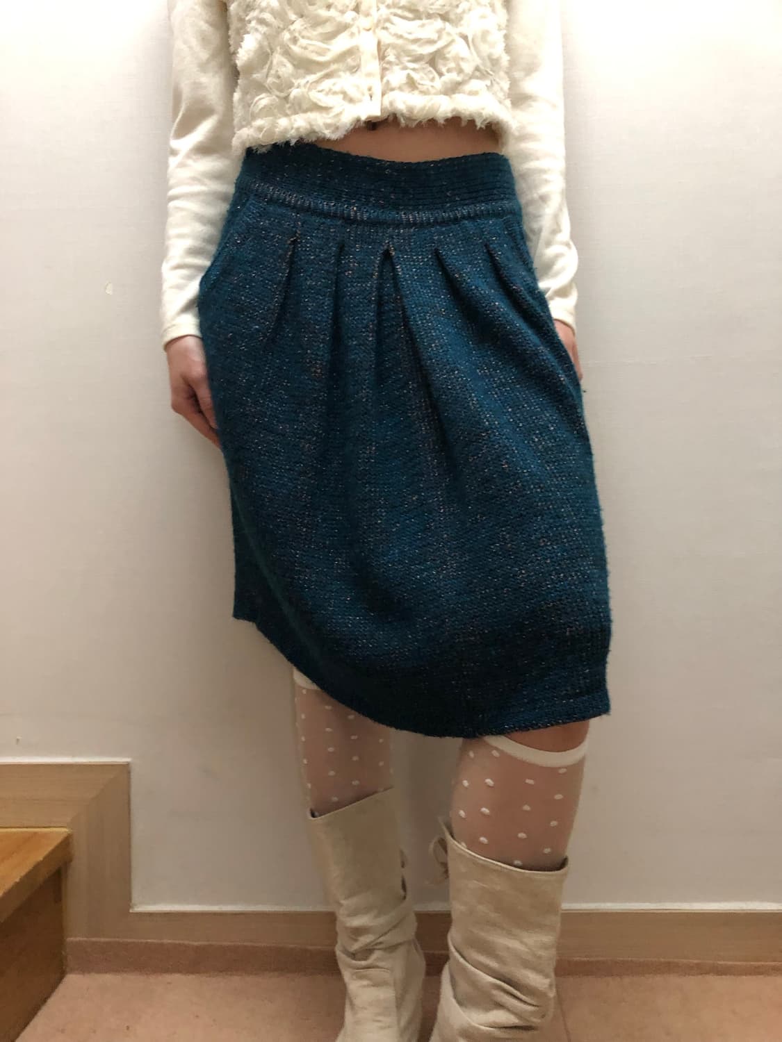 빈티지 다크네이비 글리터 벌룬 핏 미디 스커트 상품이미지5