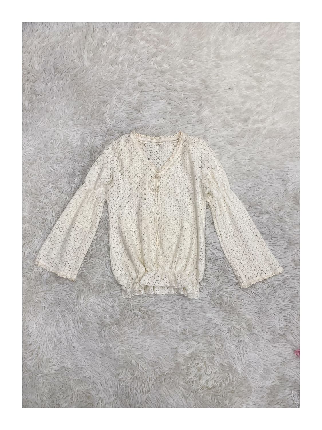 00s 초판 리즈리사 아카이브 크로쉐 화이트 플레어 롱슬리브 탑 상품이미지2