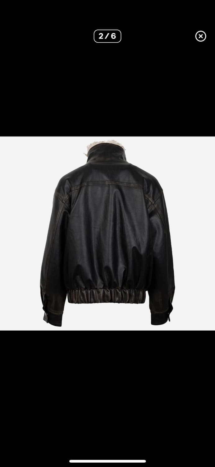 러프넥 워싱 레더 무스탕 자켓 블랙 상품이미지3