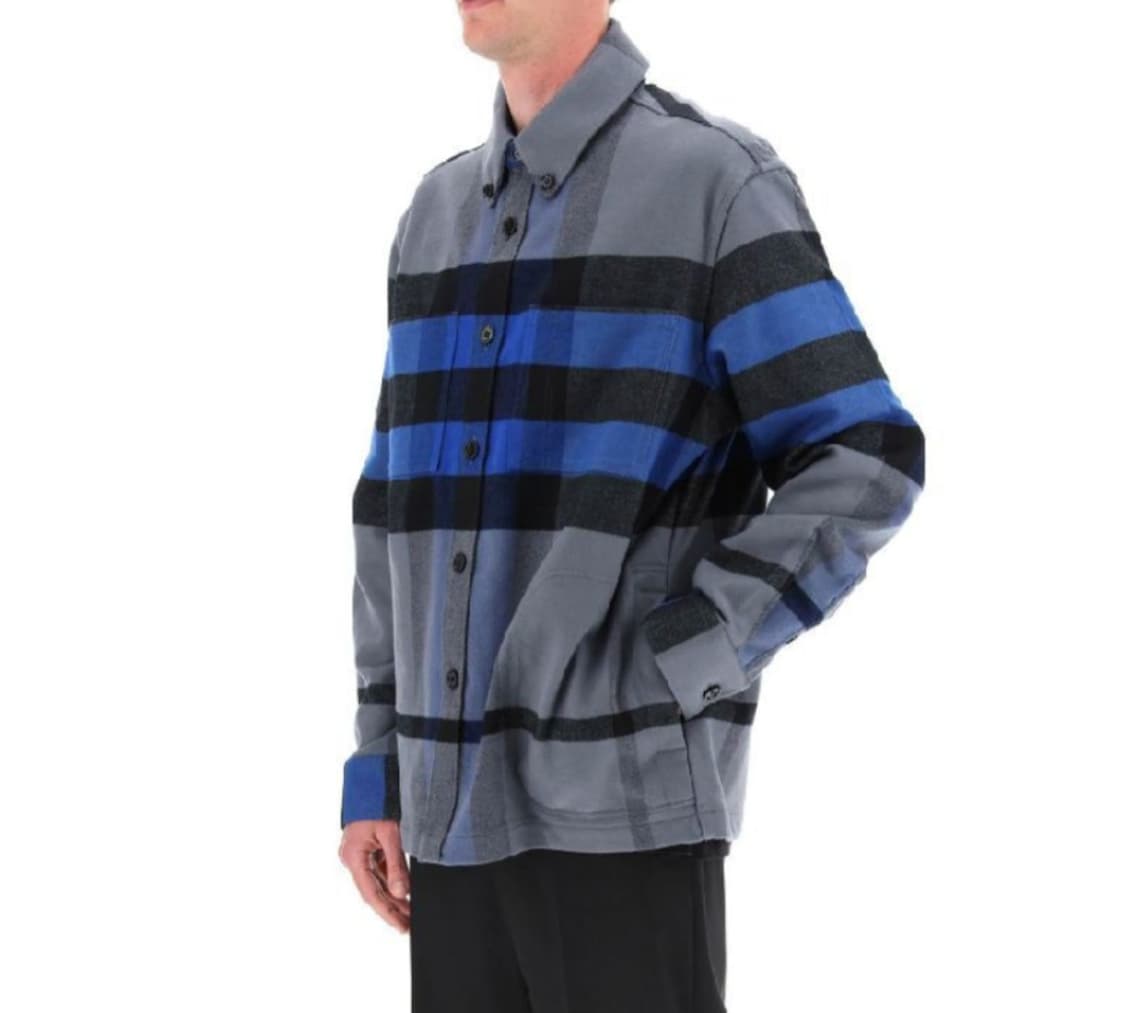 버버리 정품 남성 익스플로드 체크 코튼 플란넬 셔츠 자켓 블루 XS 상품이미지1