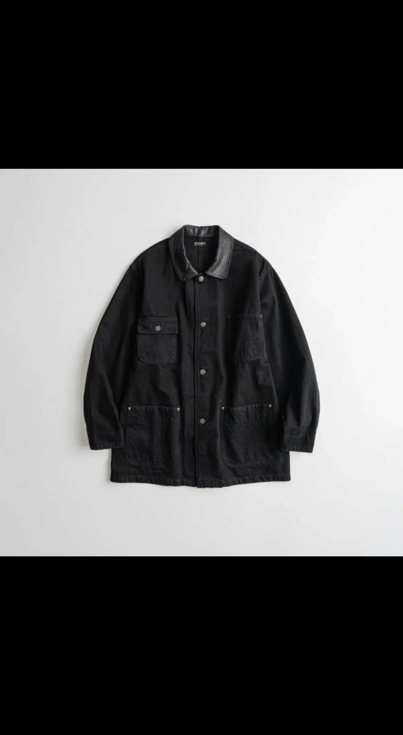 비헤비어 워시드 레더카라 커버올 자켓 블랙 4사이즈 상품이미지1