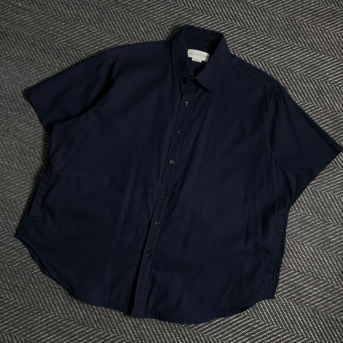 라퍼지 스토어 미니멀 박시핏 린넨 네이비 반팔 셔츠 y 4884 상품이미지1