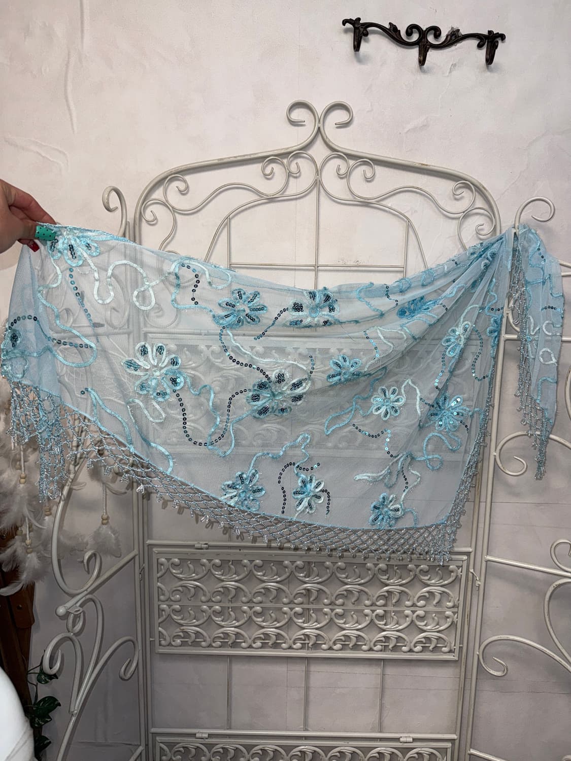 Sky blue fairy floral beads spangle 스카프 상품이미지3