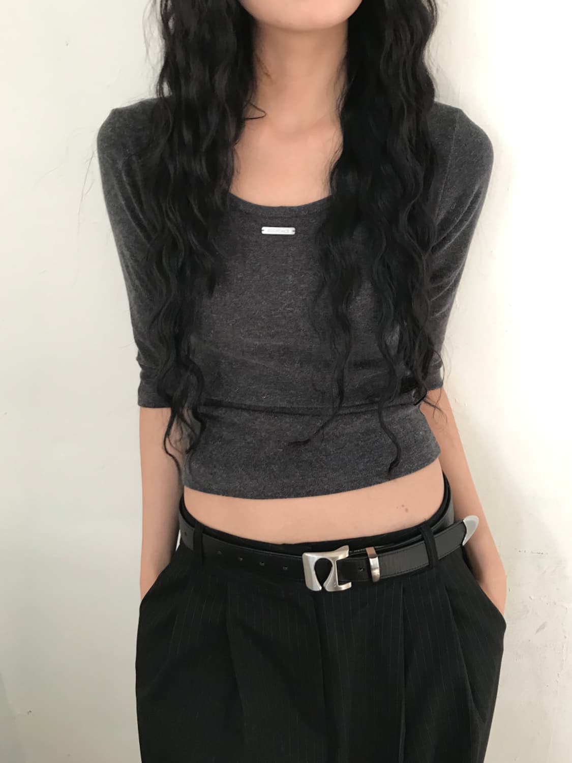 앙고라 투웨이 7부 티셔츠 (블랙) 상품이미지4