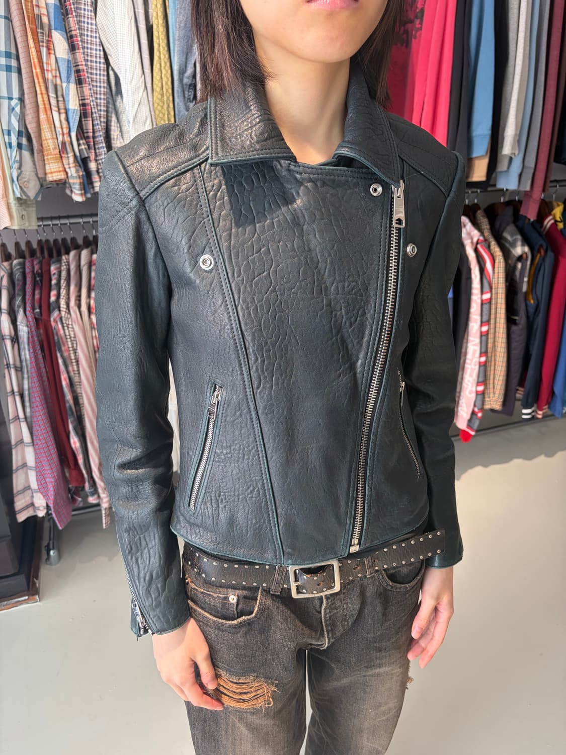 All Saints 크롭 바이커 레더 자켓 상품이미지1