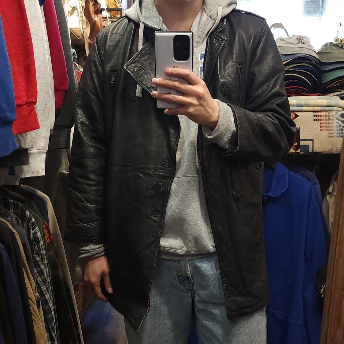 90s 프랑스 빈티지 가죽자켓 빈티지 바이커 레더자켓 블랙 50 상품이미지9