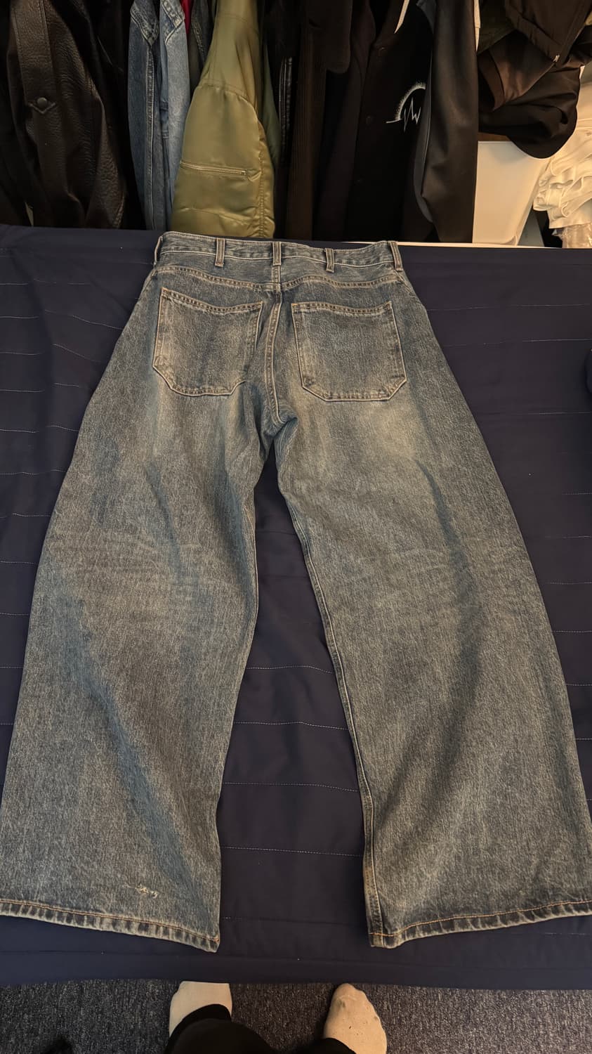 해칭룸 와이드 커브 진 워시드 블루 3사이즈 상품이미지4