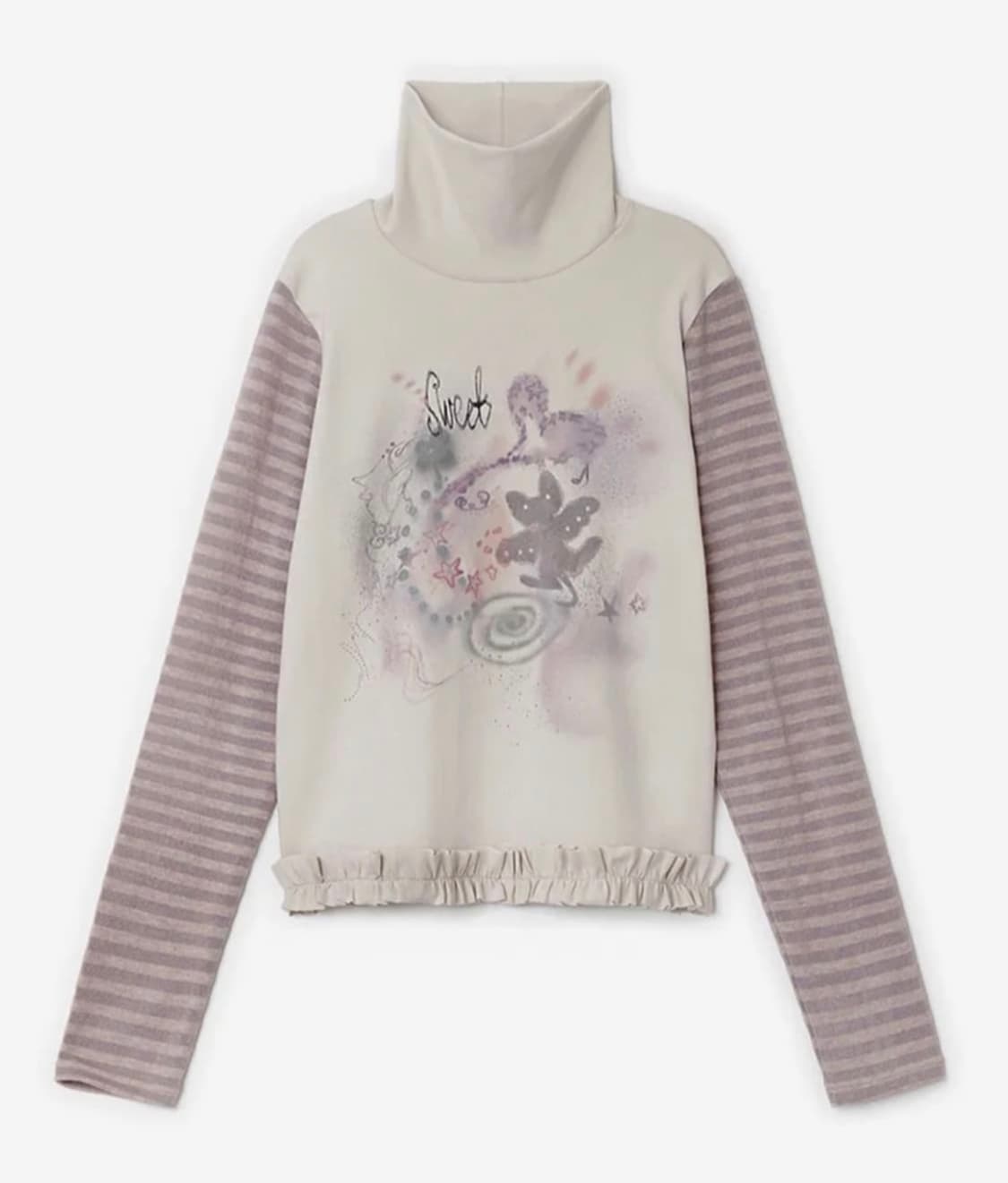 허그유어스킨 드로잉 프릴 폴라탑 베이지 핑크 상품이미지1