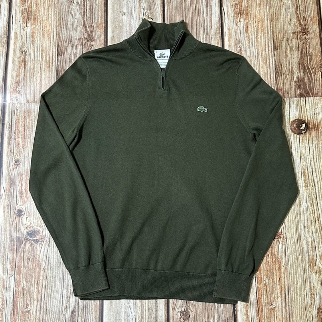 Lacoste 라코스테 코튼 하프 집업 니트 올리브색상 4사이즈 상품이미지1