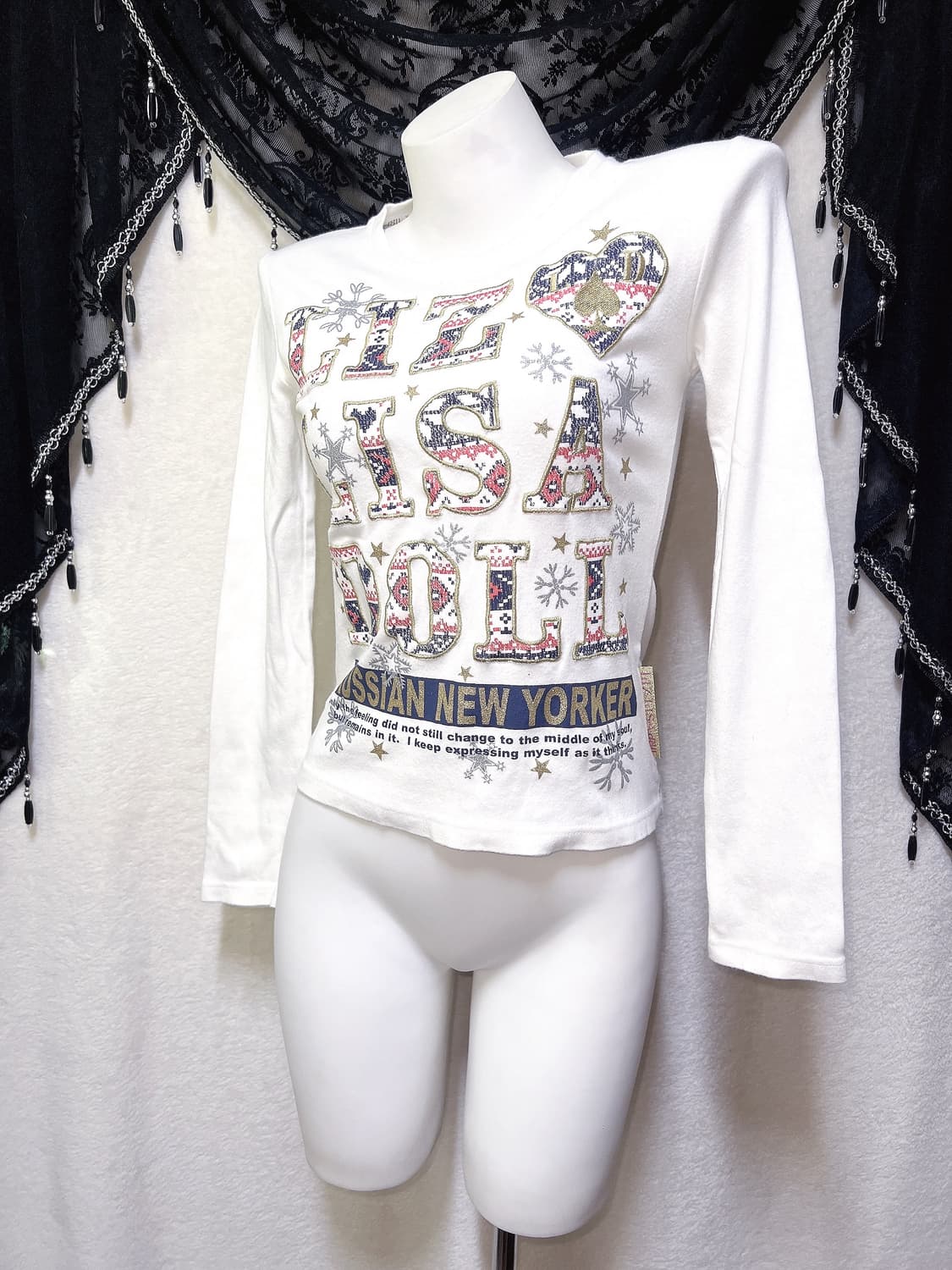 리즈리사돌 헤이세이 갸루 키치 펑크 핀터 레터링 글리터 핀터 긴팔탑 상품이미지4