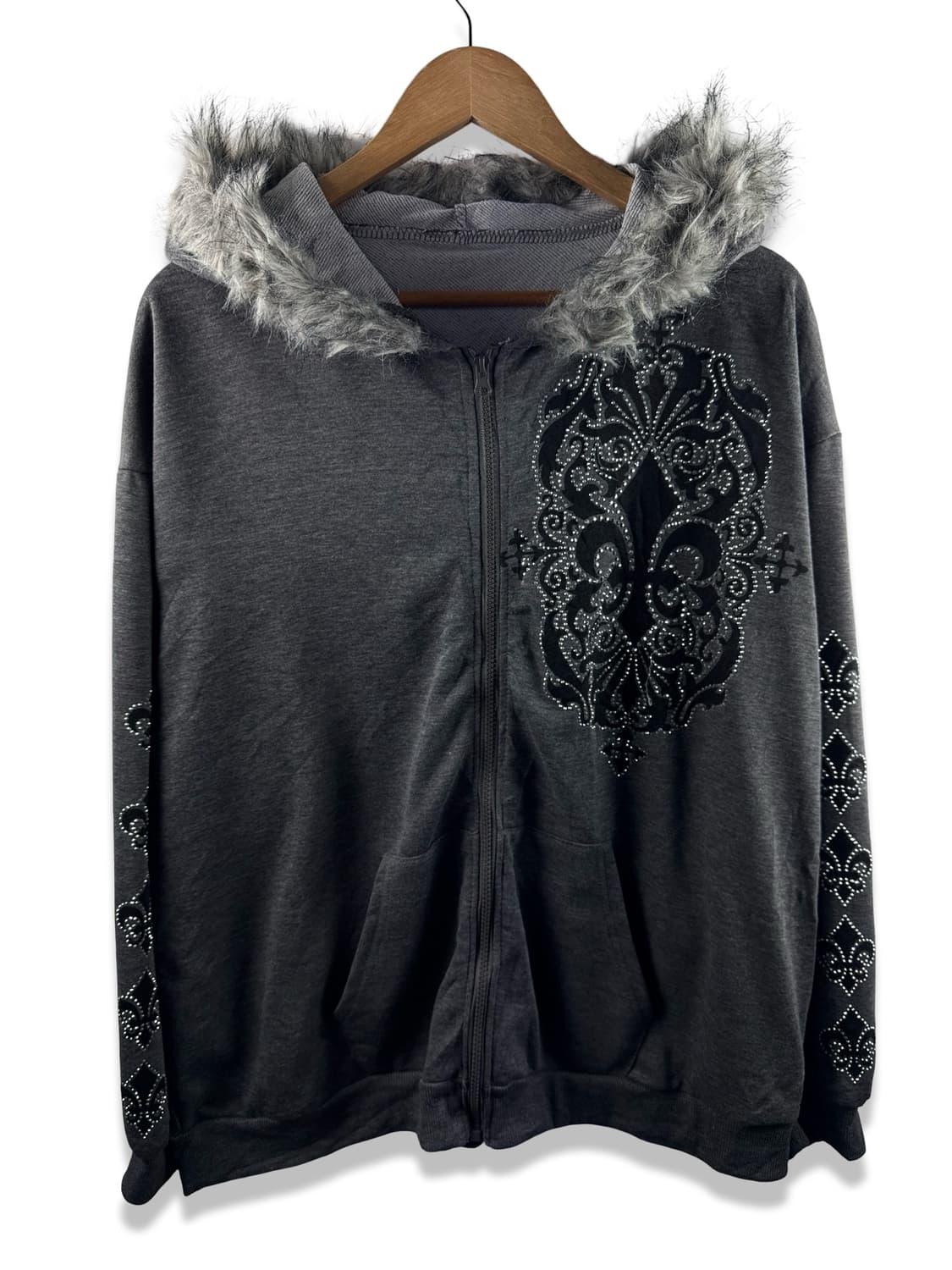 JPN Y2K 그런지 라인스톤 퍼후드2175 상품이미지1