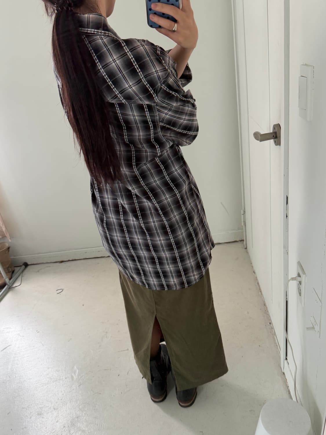 일본빈티지 카키 카고 롱스커트 상품이미지4