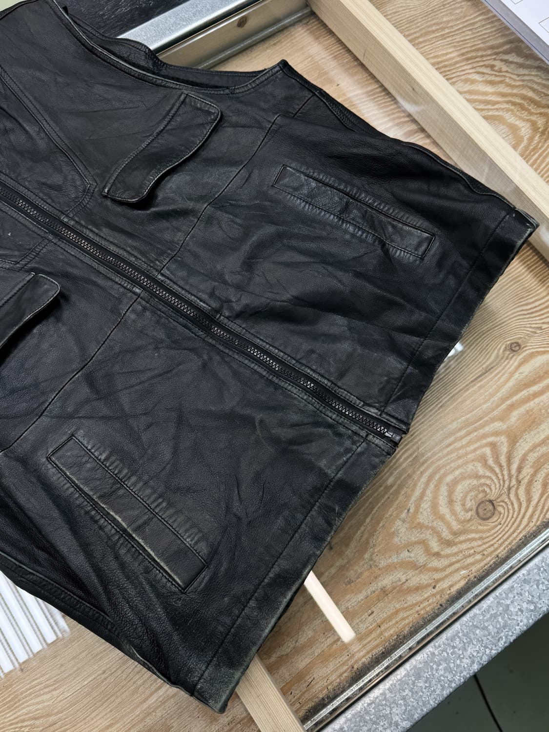 빈티지 투포켓 후드 레더 베스트 상품이미지5