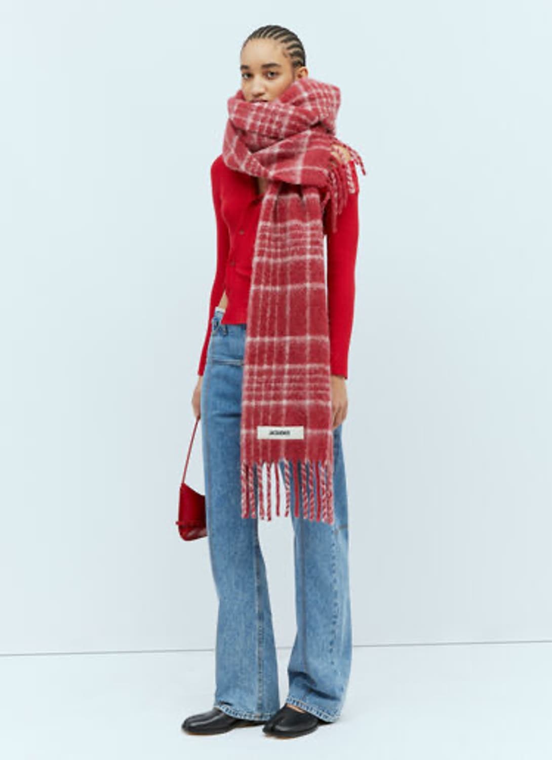 자크뮈스 레샤페까로 르 슈슈 자카드 체크 스카프 다 크 레드 머플러 상품이미지2