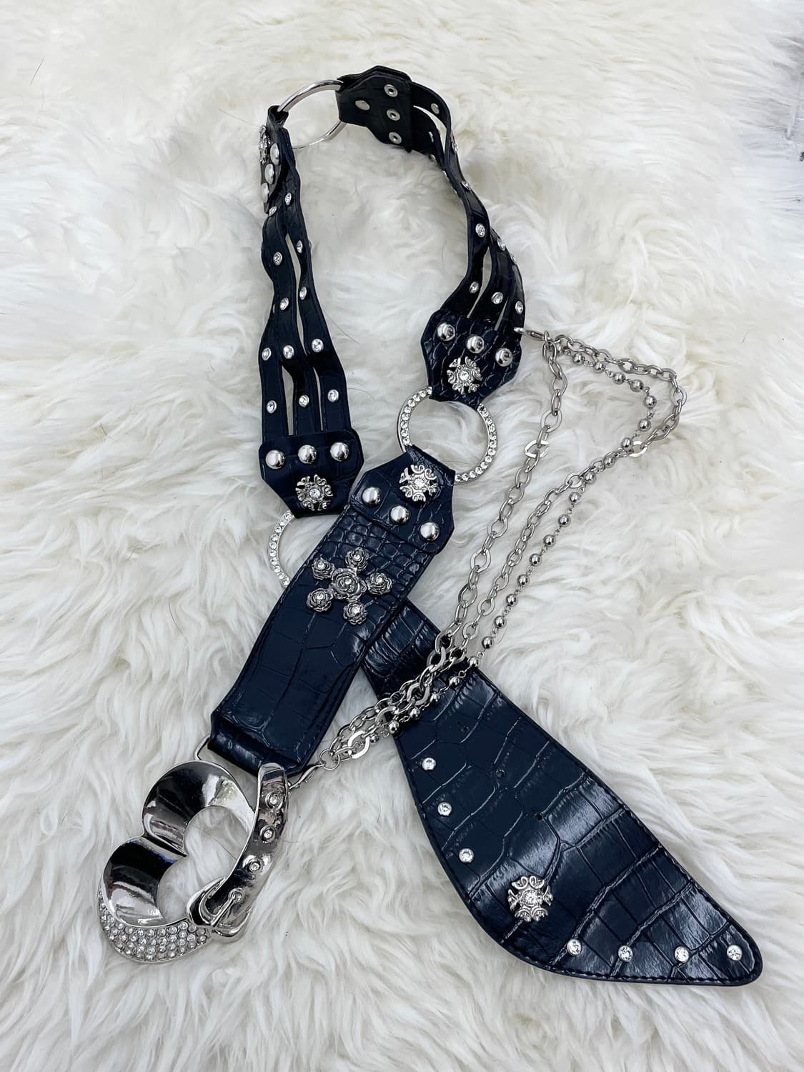 락시크 하트 큐빅 체인 레이어드 와이드 벨트 상품이미지4