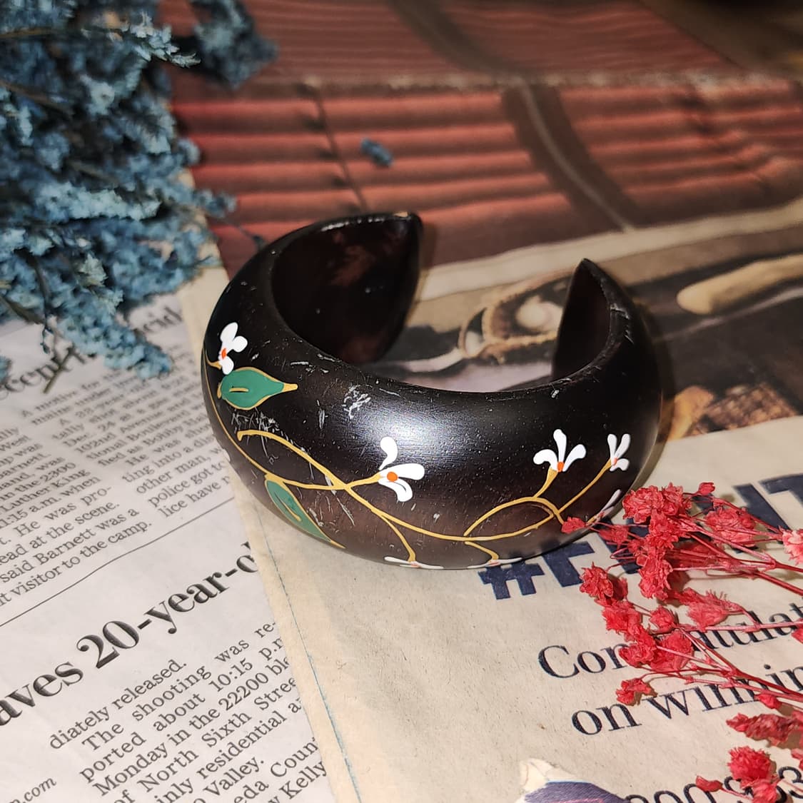 90s 프랑스 빈티지 팔찌 플로럴 커프 뱅글 빈티지 쥬얼리 상품이미지1