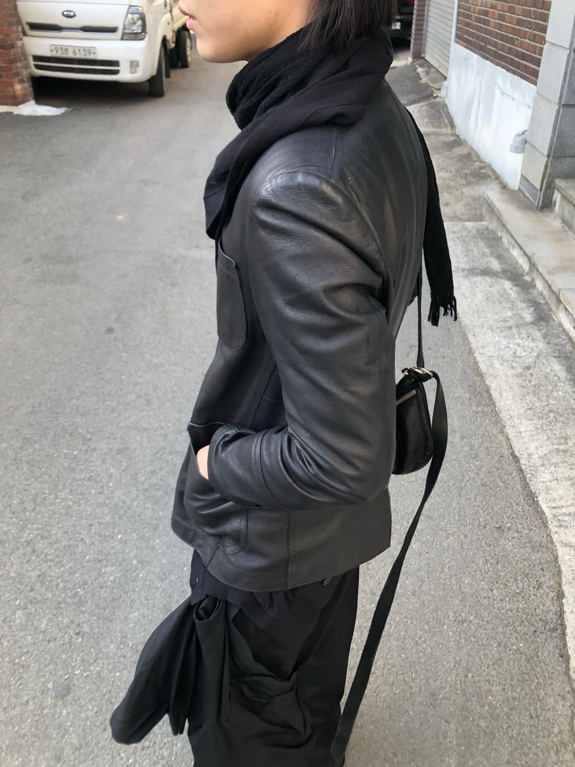 준야와타나베 하이넥 레더 블레이저 상품이미지9