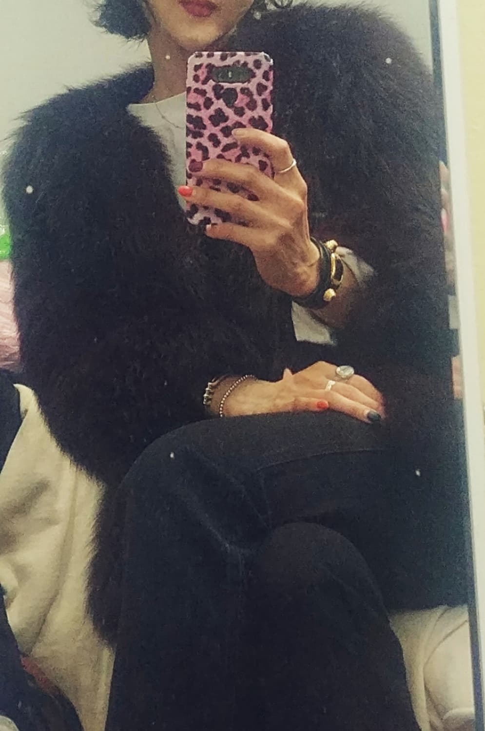 딥버건디 칼라 리얼 폭스퍼 니팅자켓/free사이즈 상품이미지10