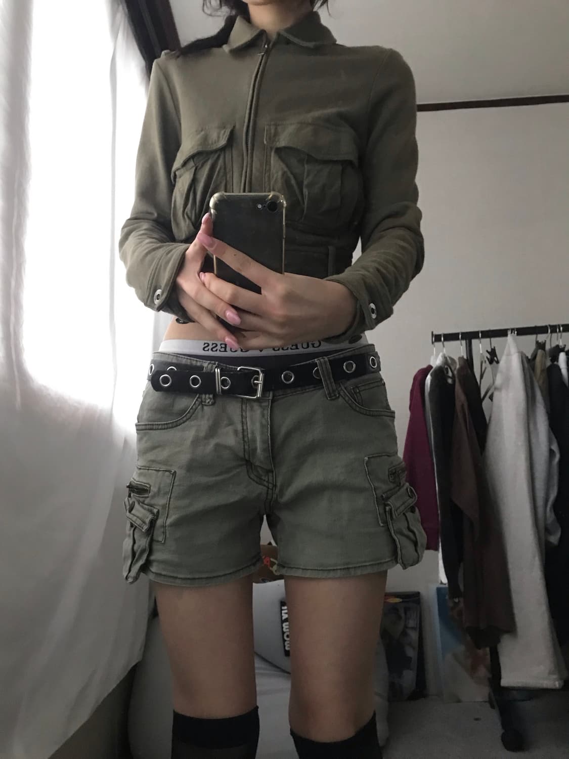 디젤 카키 벨티드 크롭 집업 상품이미지2