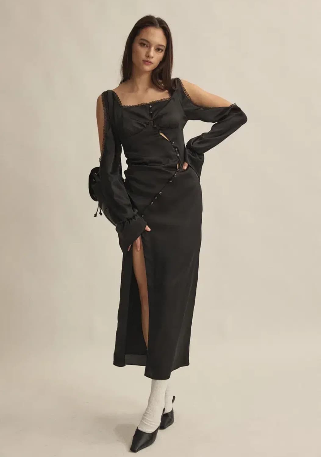 쓰리타임즈 쓰탐 안젤라 드레스 롱 원피스 블랙 상품이미지1