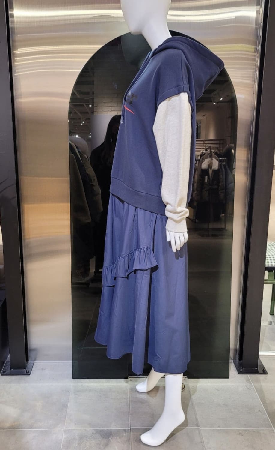 쥬시쥬디 레이어드 후드 져지 플리츠 원피스 66사이즈 상품이미지6