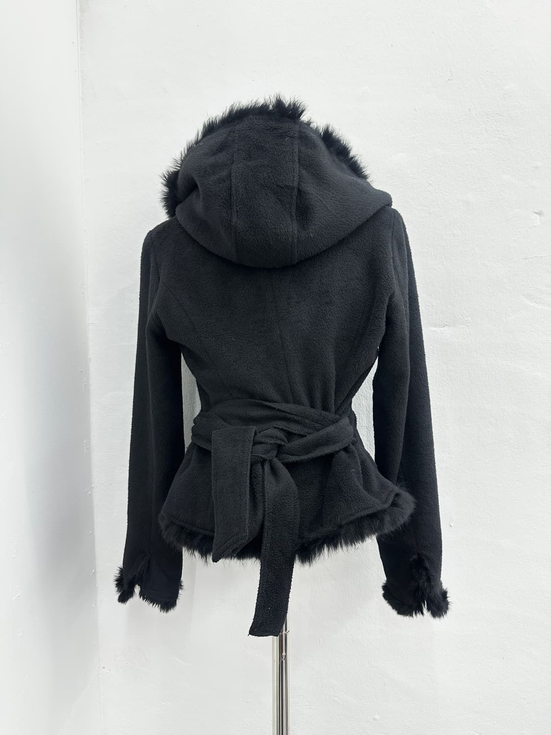 Black rabbit fur trimming ribbon jacket 상품이미지9