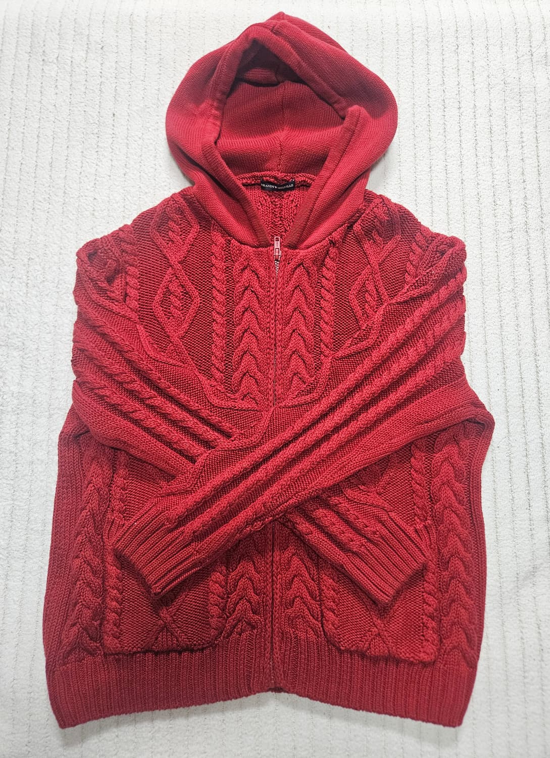 브랜디멜빌 레드 컬러 꽈배기 니트 집업 상품이미지2