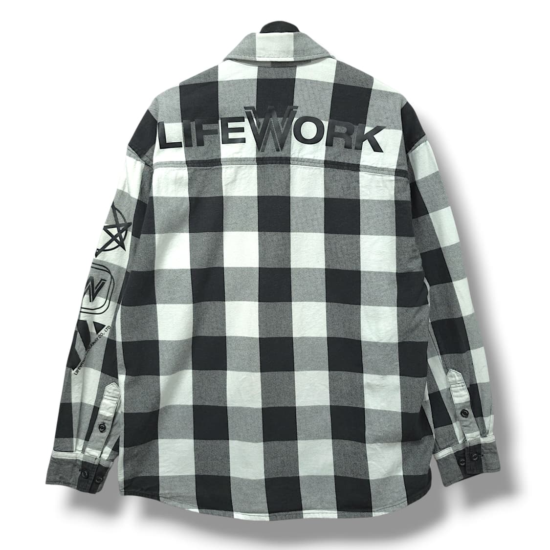 [M] 라이프워크 블랙&화이트 체크 멀티로고 코튼 긴팔셔츠 상품이미지2