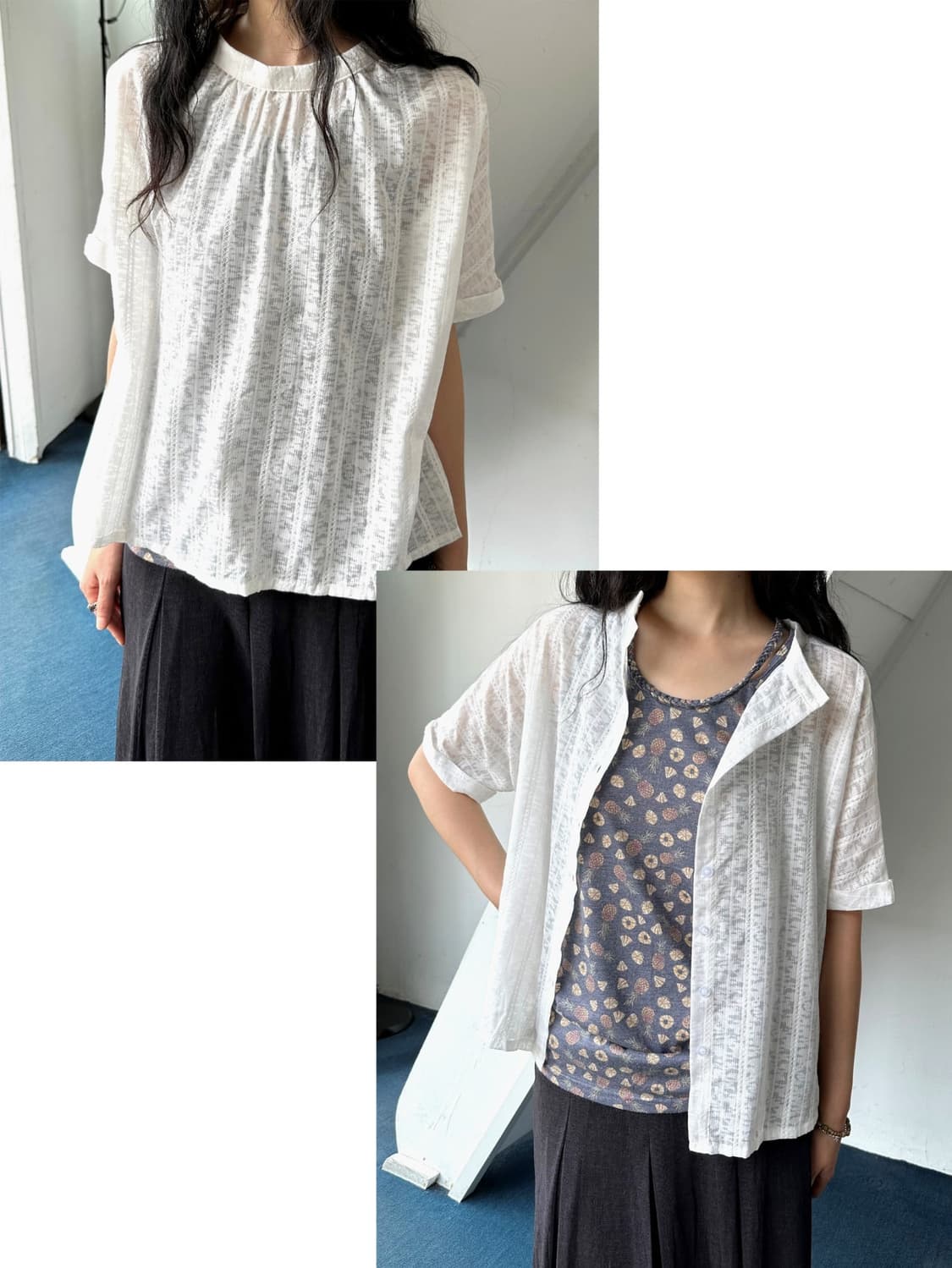 2way design stitch pattern H/S shirt 상품이미지1