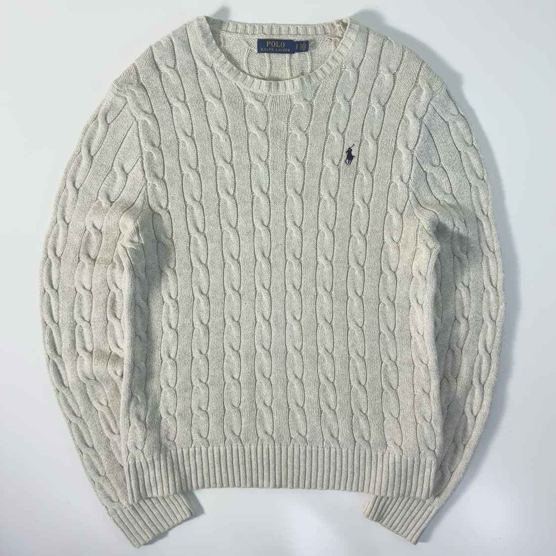 Polo   폴로 랄프로렌 자수 코튼 꽈배기 화이트 니트 상품이미지1