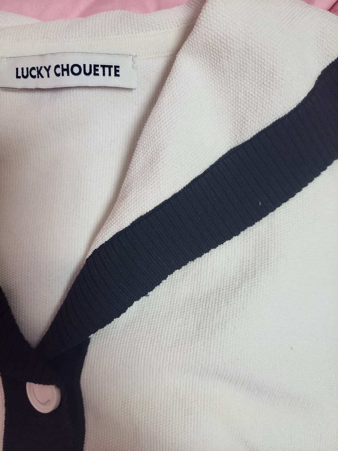 급처상태좋음!럭키슈에뜨 세일러카라 니트 반팔 가디건 프리사이즈 상품이미지8