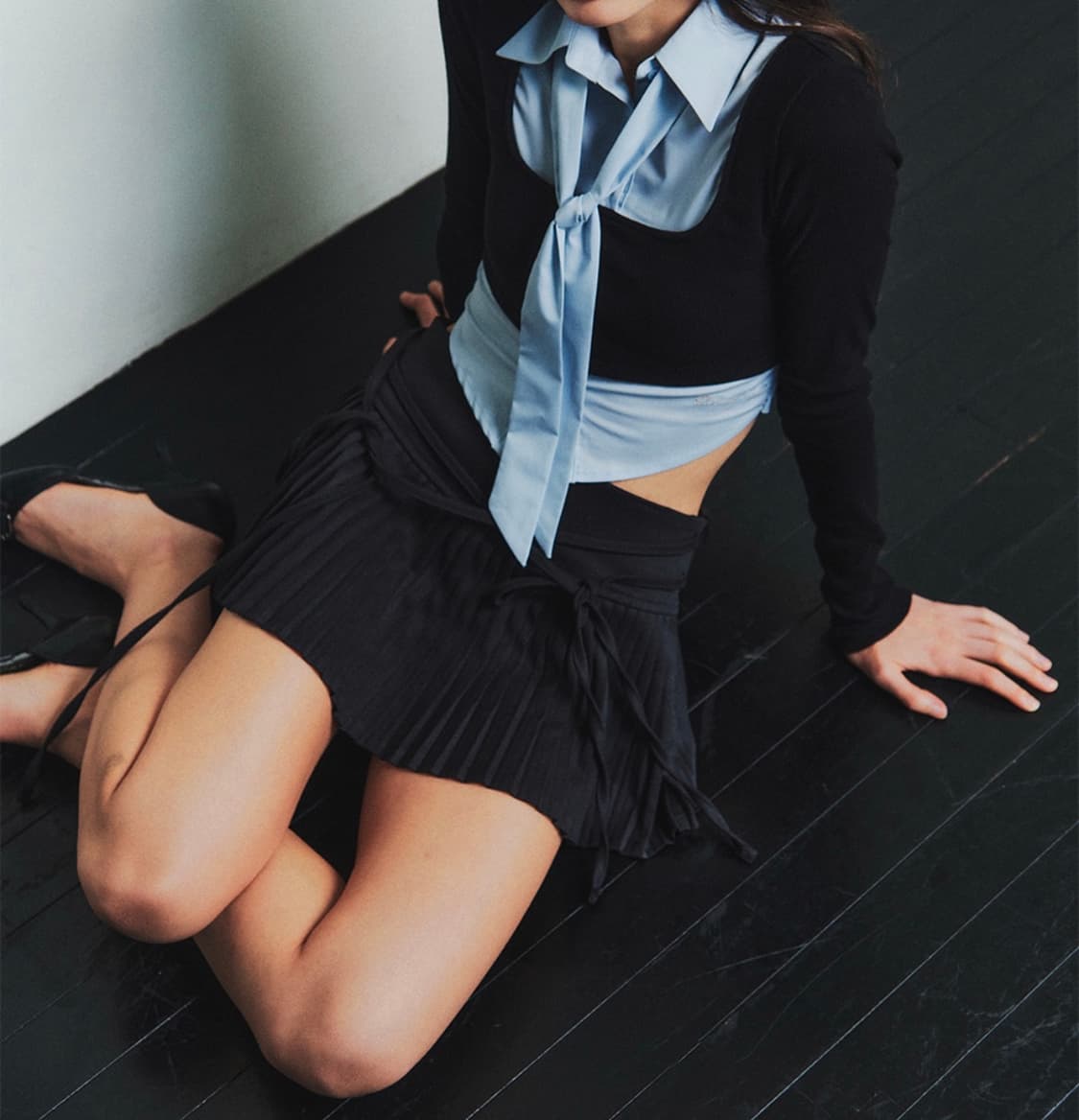 페오플 페인오어플레져 에코 플리츠 스커트 차콜 M 상품이미지3