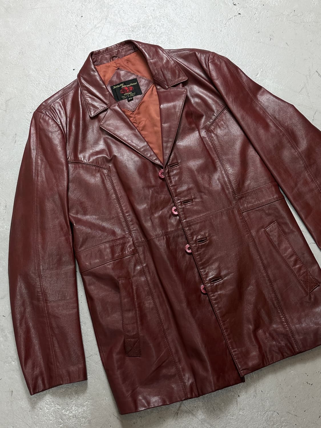 80's 빈티지 버건디 레더 자켓 레더 블레이저 카코트 상품이미지5