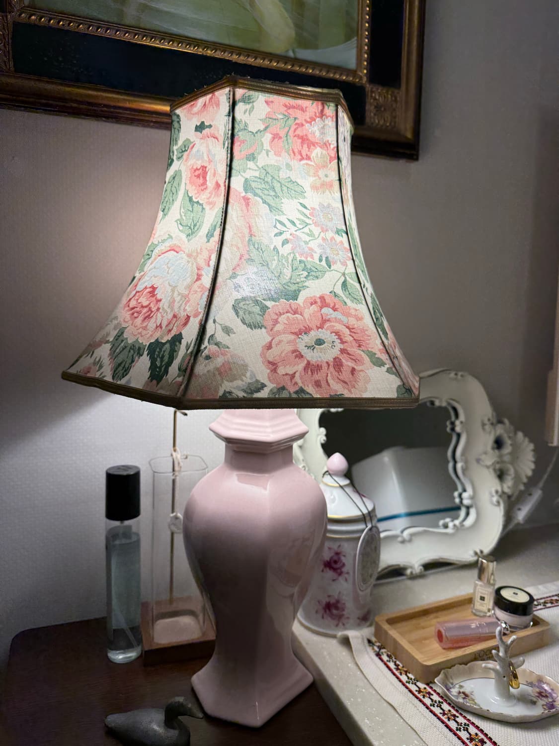 영국플로럴핑크포세린(도자기)스탠드조명 상품이미지5