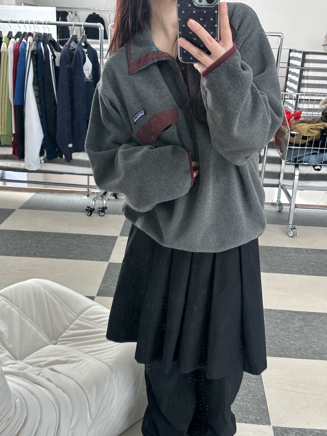 파타고니아 신칠라 그레이/버건디 스냅 플리스 상품이미지3