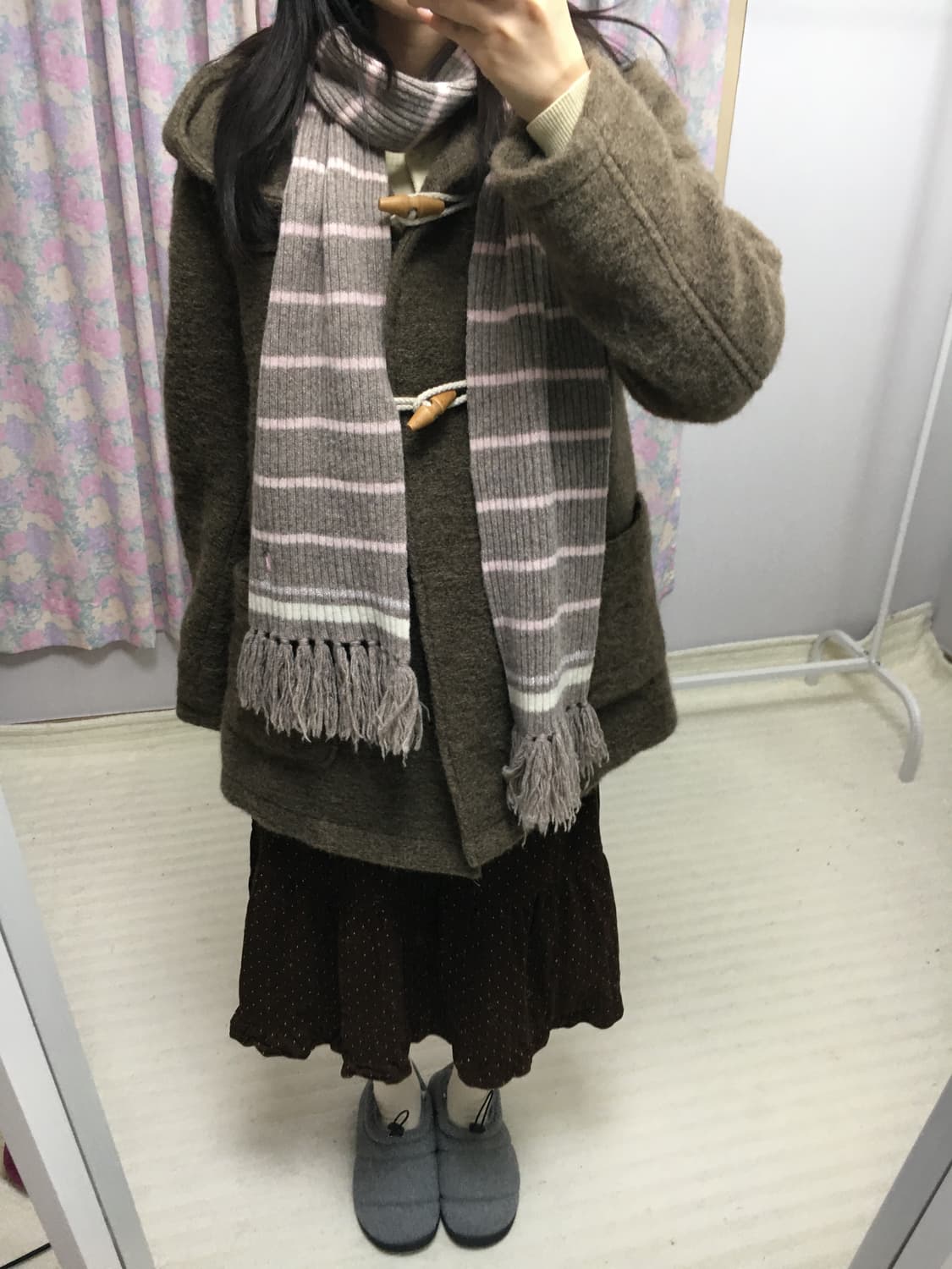 east boy 브라운 핑크 스트라이프 머플러 상품이미지2