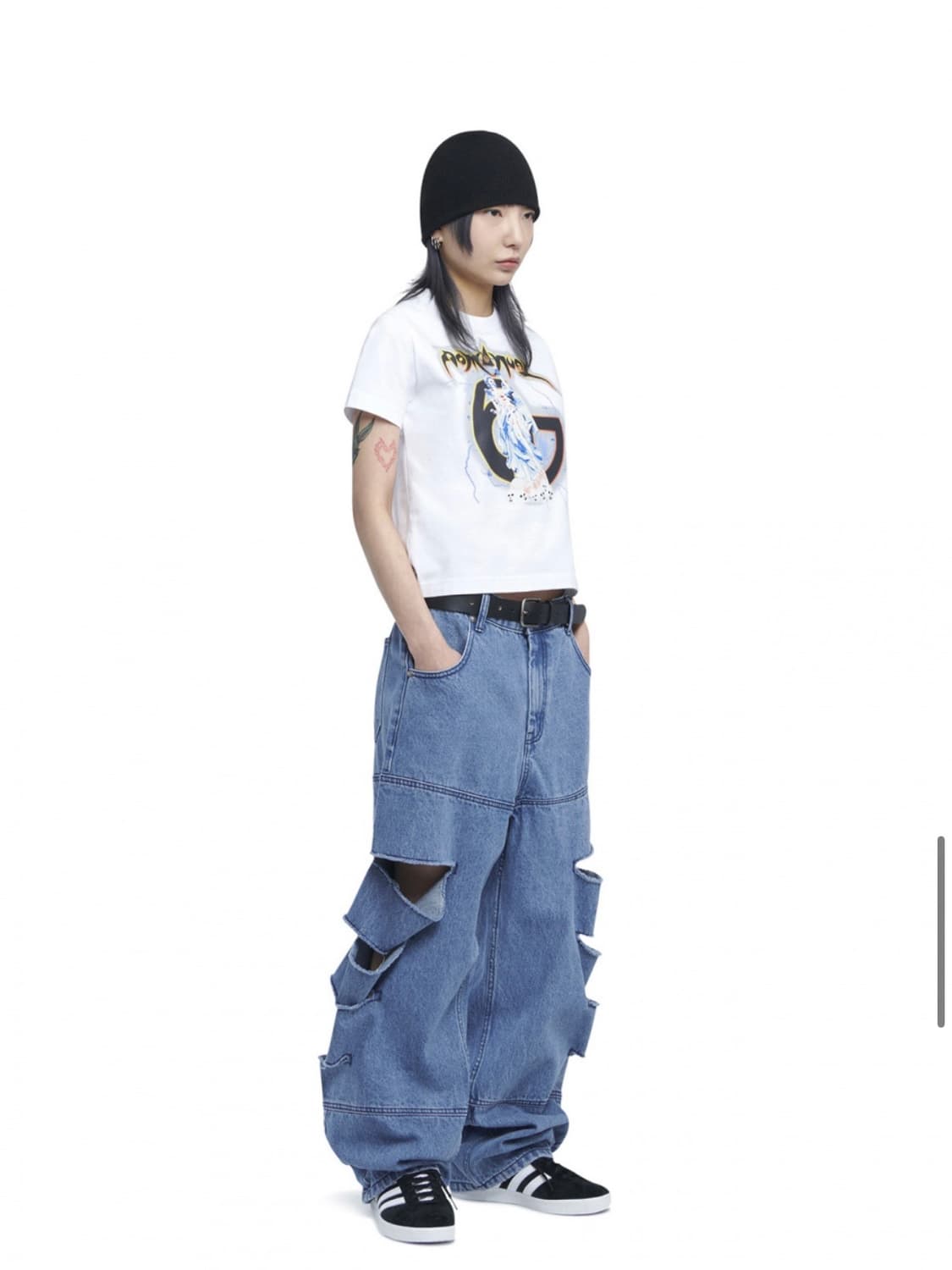 노매뉴얼 데미지 사이드 트임 와이드 빈티지 데님팬츠 M 상품이미지3