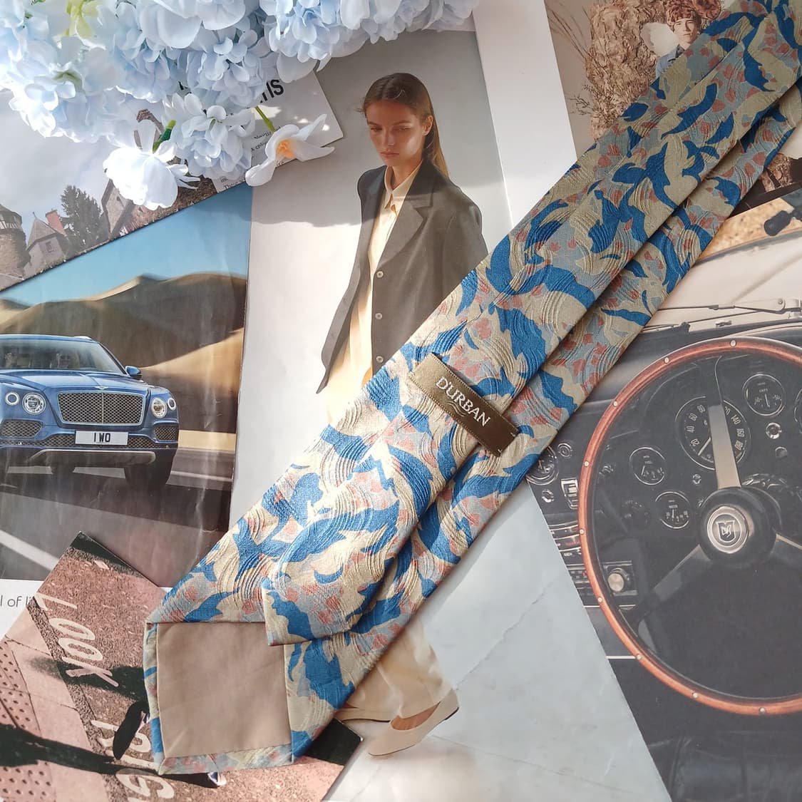 더반 실크 블루 패턴 넥타이 8.6cm A+등급 A19398
 상품이미지6