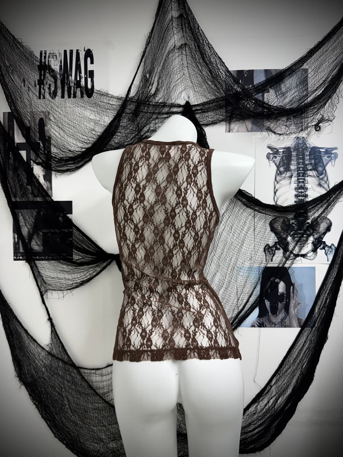 Grunge skull printing lace sleeveless 상품이미지3