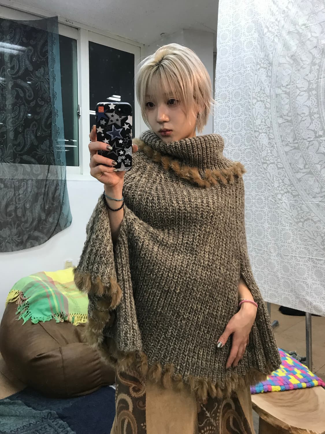 빈티지 여성 목폴라 니트 판쵸  상품이미지1