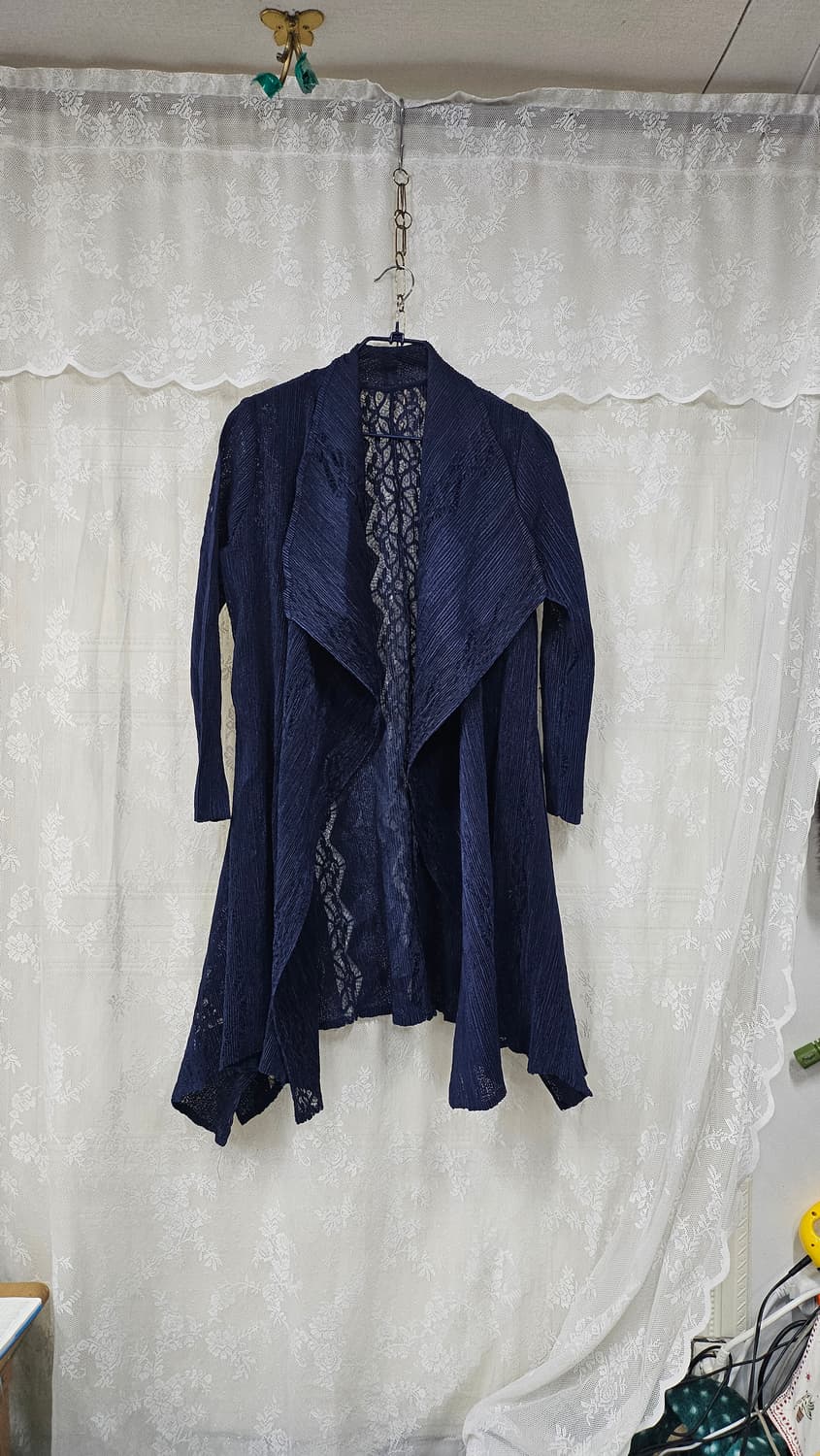 플리츠 네이비 레이스롱 가디건 상품이미지1