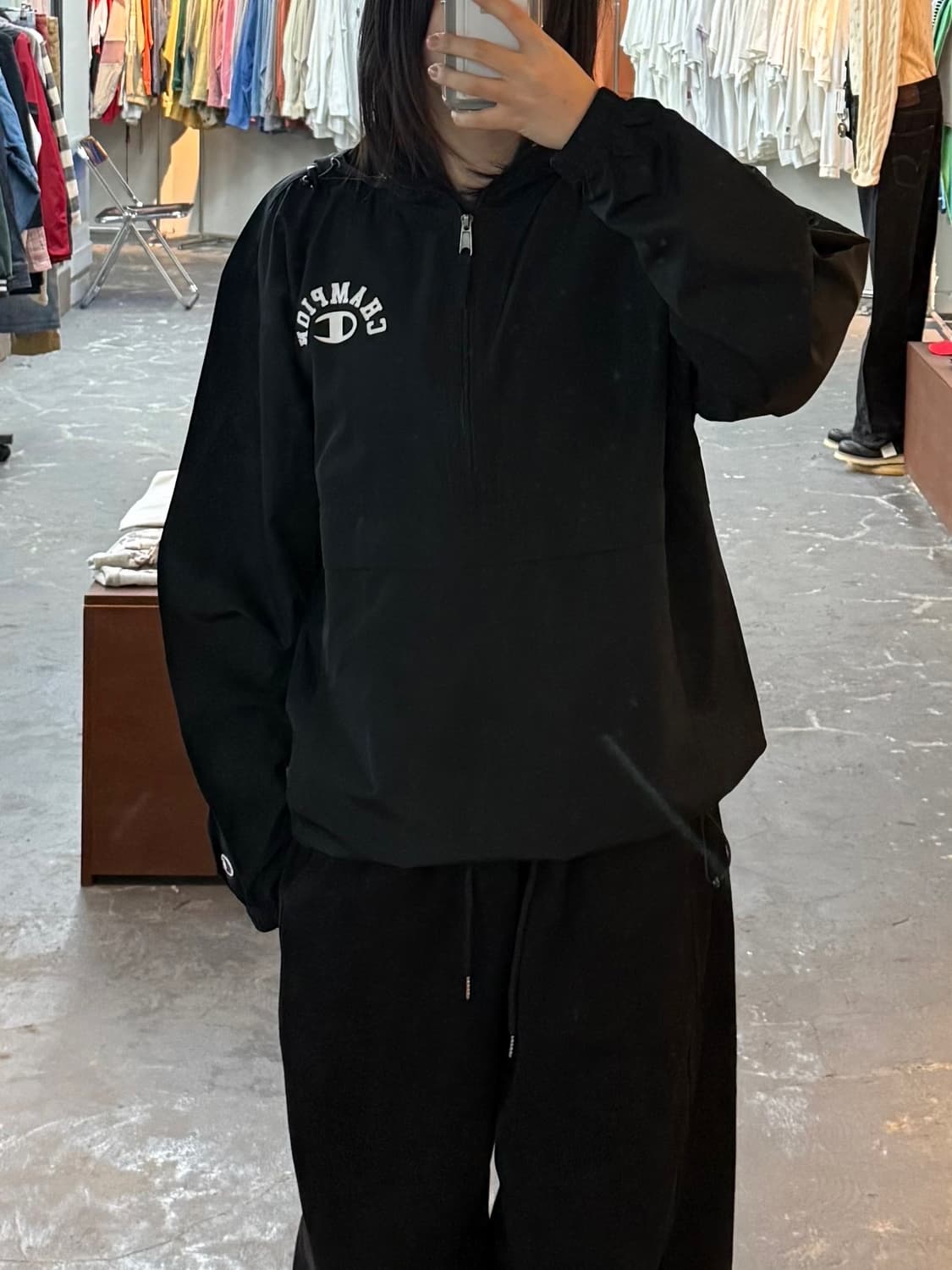 챔피온 아치 로고 빅프린팅 블랙 풀오버 아노락 자켓 H1428 상품이미지1