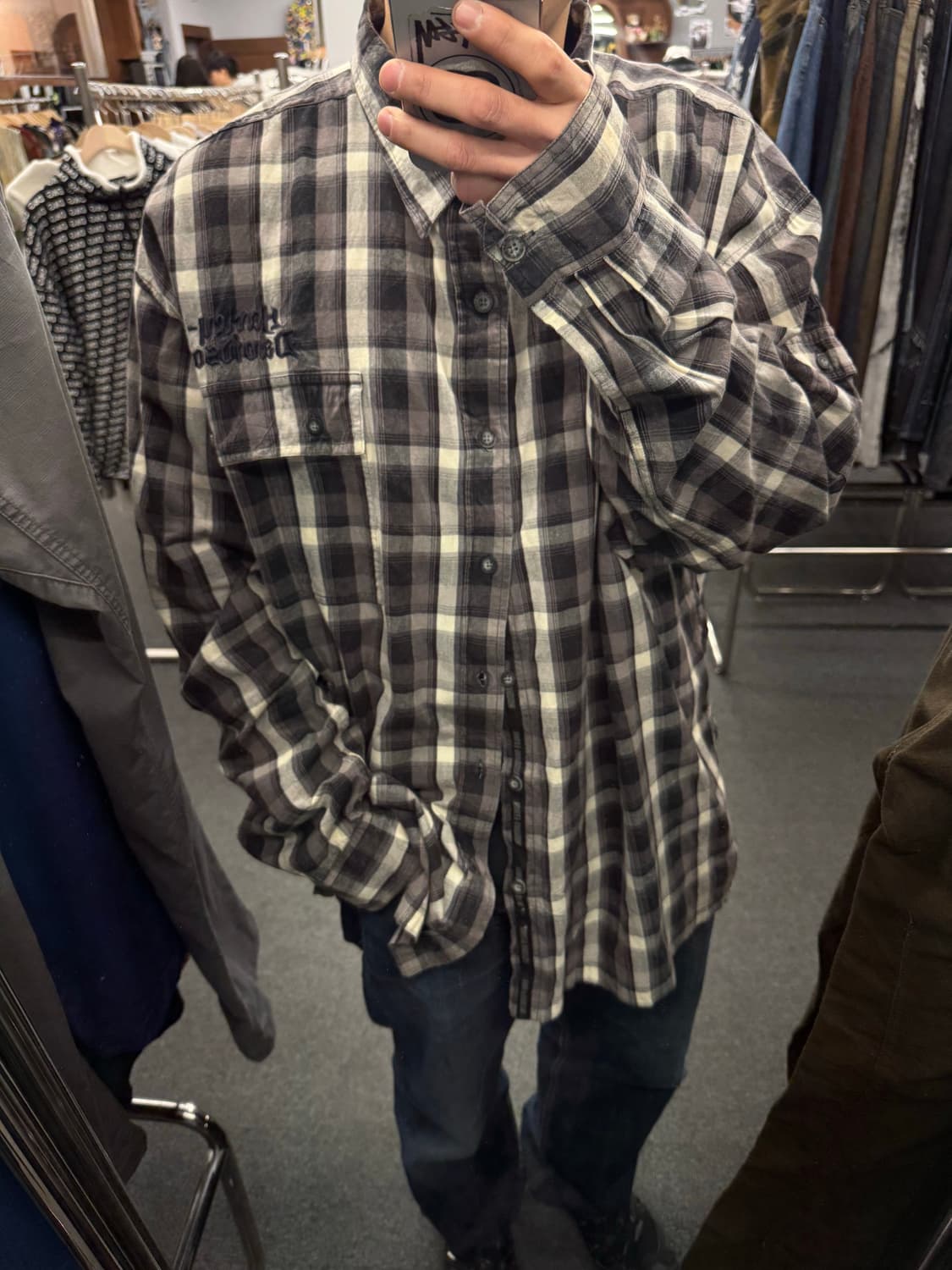 3XL)할리데이비슨 빈티지 자수 체크 긴팔셔츠 상품이미지1