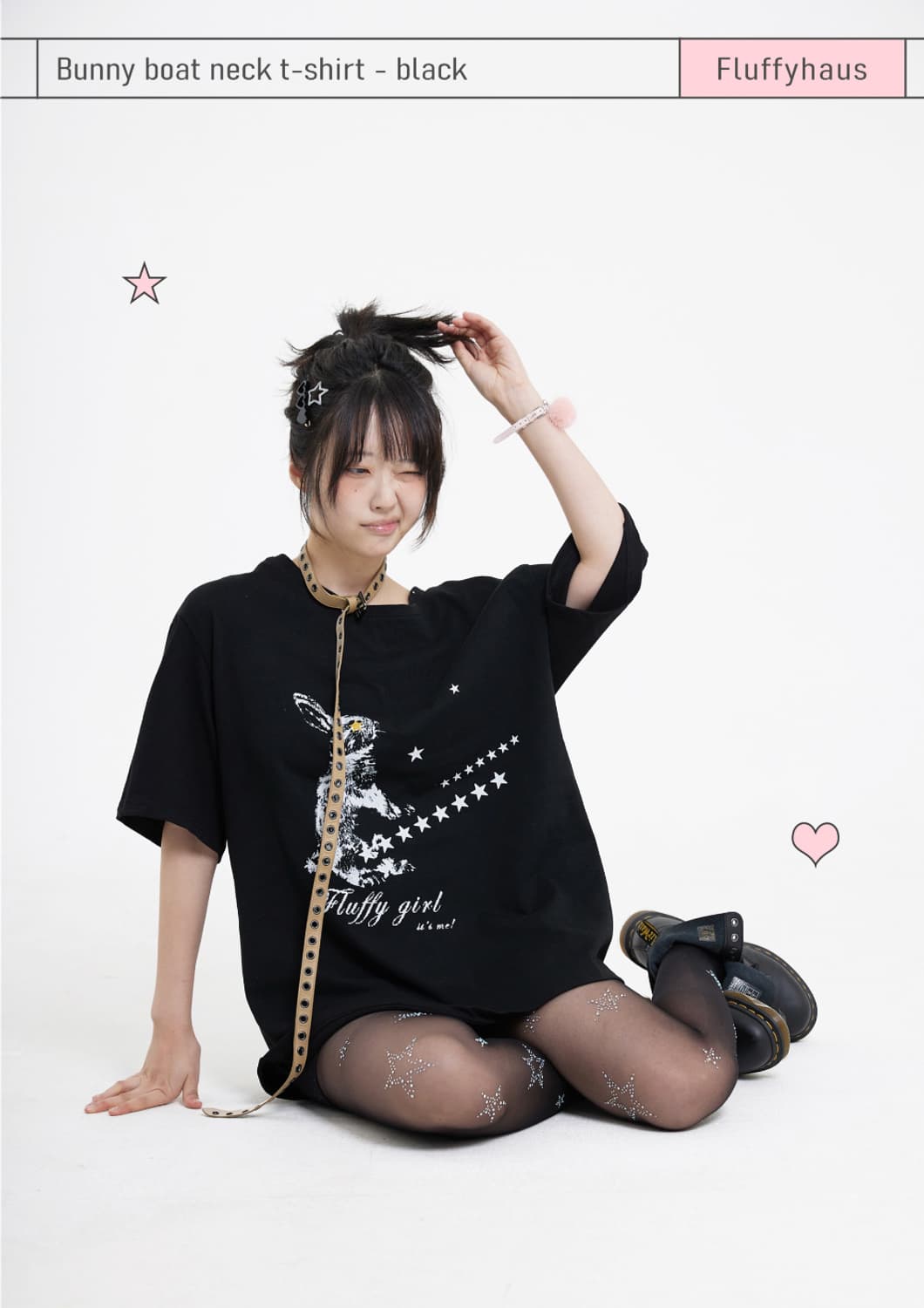 fluffyhaus 플러피하우스 버니 보트넥 티셔츠, 스타 슬리브리스 상품이미지3