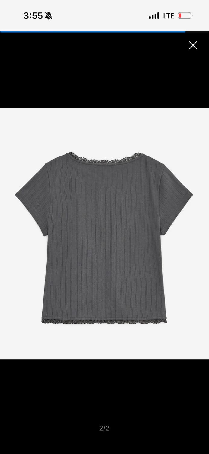 허그유어스킨 긱 걸 프린트 레이스 탑 (차콜) 상품이미지2